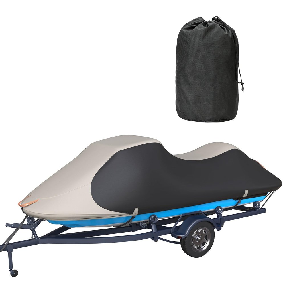 True 900D Solution-Dyed Jet Ski Cover with Storage Bag,Waterproof,Anti-UV Trailerable Cover Universal Fit for Yamaha,Seadoo,Jetski,PWC Boat with Reflective Air Vent (Fits from 116"-125",2 Seater)