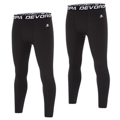 DEVOROPA Boys Leggings Quick Dry Youth Compression Pants Sports Tights Basketball Base Layer 2 Pack Black/Black XS