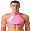 FEESHOW Men's Wetlook Leather Crop Top Shiny Slim Fit Stretch Halter Bra Top Latex Undershirts Pink 4X-Large view 1
