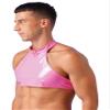 FEESHOW Men's Wetlook Leather Crop Top Shiny Slim Fit Stretch Halter Bra Top Latex Undershirts Pink 4X-Large view 2