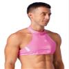 FEESHOW Men's Wetlook Leather Crop Top Shiny Slim Fit Stretch Halter Bra Top Latex Undershirts Pink 4X-Large view 3