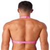 FEESHOW Men's Wetlook Leather Crop Top Shiny Slim Fit Stretch Halter Bra Top Latex Undershirts Pink 4X-Large view 4