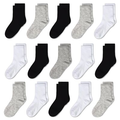 GENTABY Unisex Toddlers Kids Crew Socks-15 Pairs Soft Socks,Casual Athletic Dress Socks for Boys,Girls 4-7 Years