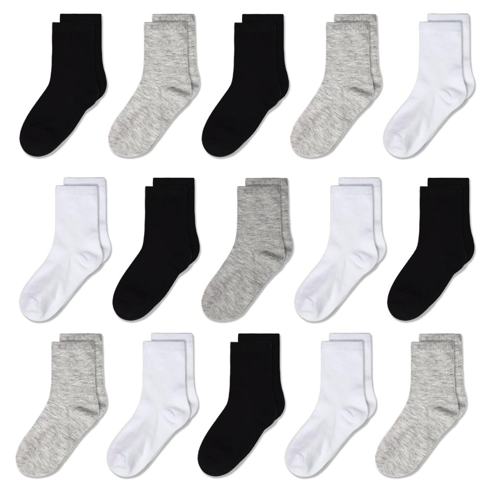 GENTABY Unisex Toddlers Kids Crew Socks-15 Pairs Soft Socks,Casual Athletic Dress Socks for Boys,Girls 4-7 Years
