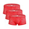 Men's Low Waist Lace U Convex Panties Sexy Breathable Boxer Briefs Shaping Buttocks Underwear (Red 3pc,X-Large) view 1