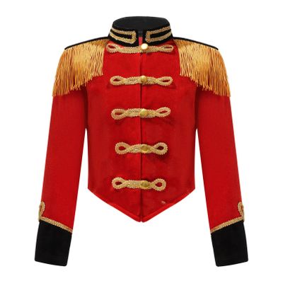 Moily Kids Girls Velvet Tassels Long Sleeve Circus Ringmaster Jacket Coat Carnival Party Marching Band Uniform S18-Red 8 Years