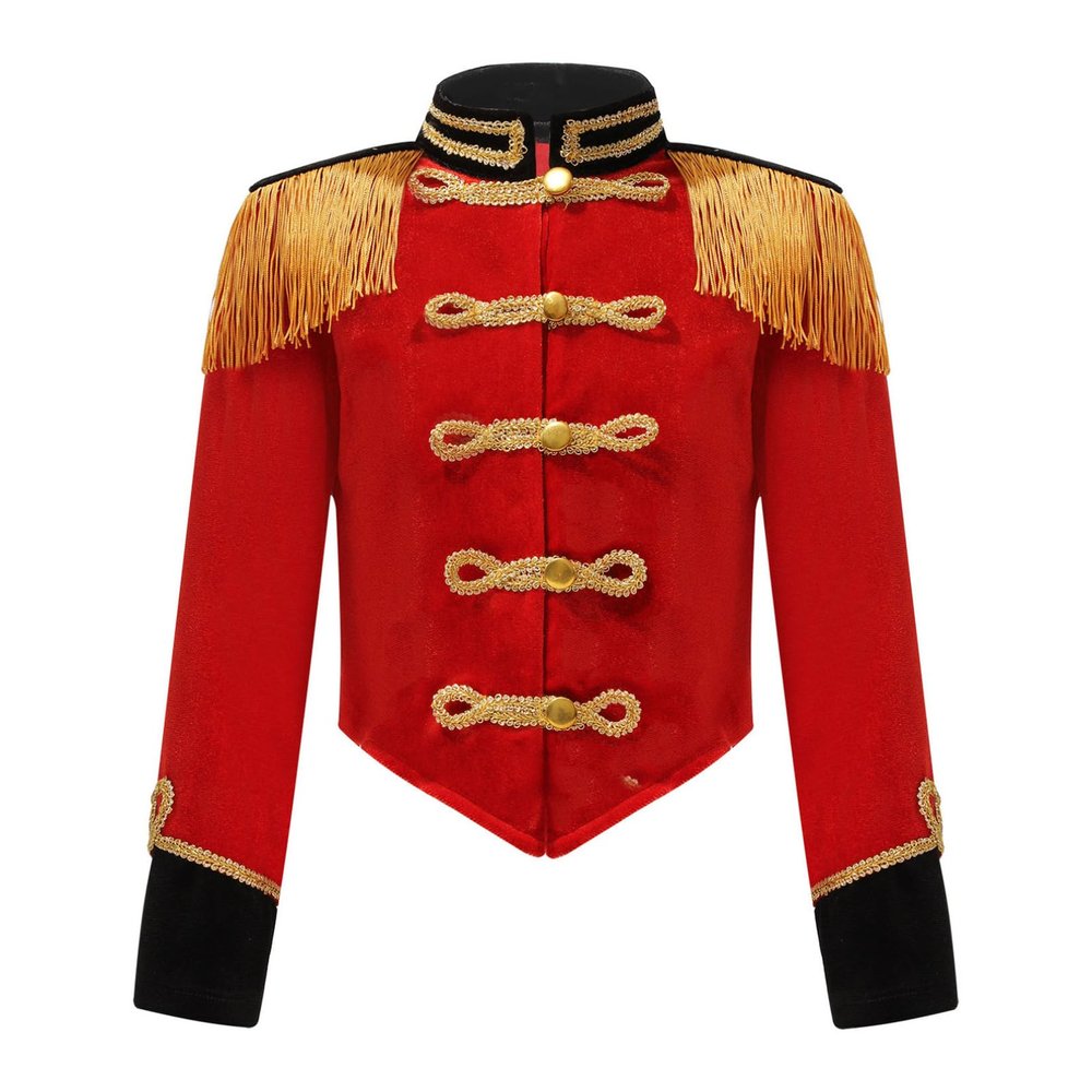 Moily Kids Girls Velvet Tassels Long Sleeve Circus Ringmaster Jacket Coat Carnival Party Marching Band Uniform S18-Red 8 Years