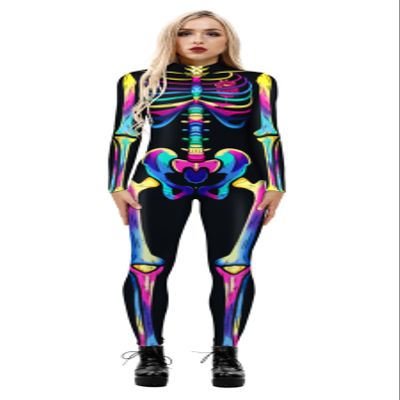 Honeystore Women's Skeleton Bodysuit Halloween Costume Bodycon Catsuit Jumpsuit BAX-225 L