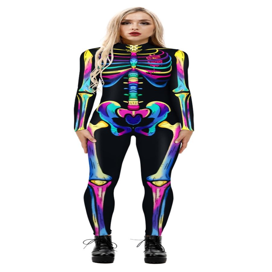 Honeystore Women's Skeleton Bodysuit Halloween Costume Bodycon Catsuit Jumpsuit BAX-225 L