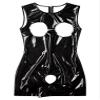 ACSUSS Women's Wet Look Leather Lingerie Bodycon Back Zipper Catsuit Shorts Bodysuit Clubwear Black Small view 2