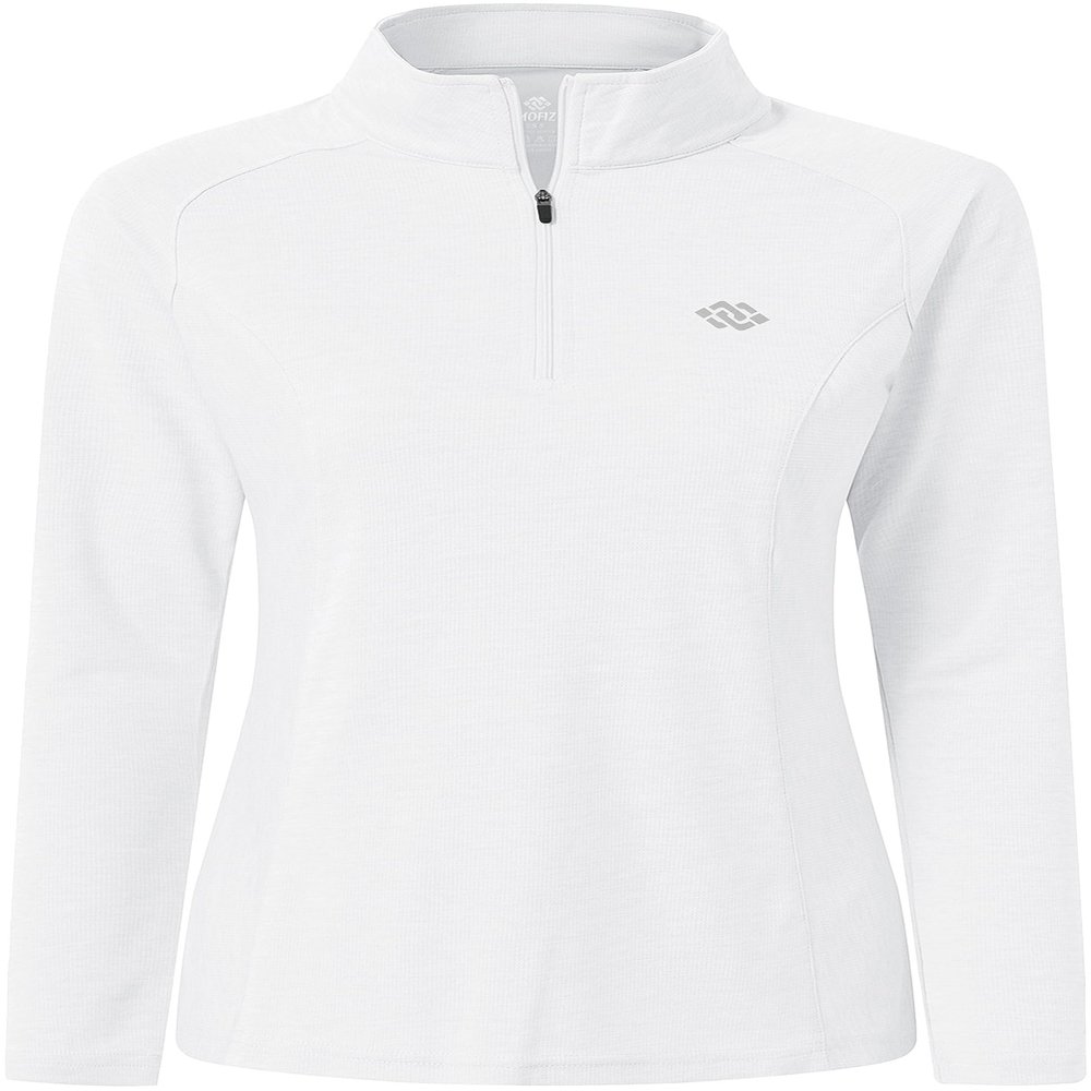 MoFiz Women's Long Sleeve Golf Polo Shirt 1/4 Zip UPF 50+ Sun Protection Quick Dry Lightweight Athletic Hiking Running Tops White S
