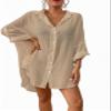 Bsubseach Linen Bathing Suit Cover Up Shirt Women Button Down Beach Cover Ups Split Tie Swimsuit Coverup Blouse Apricot M view 1
