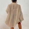 Bsubseach Linen Bathing Suit Cover Up Shirt Women Button Down Beach Cover Ups Split Tie Swimsuit Coverup Blouse Apricot M view 3