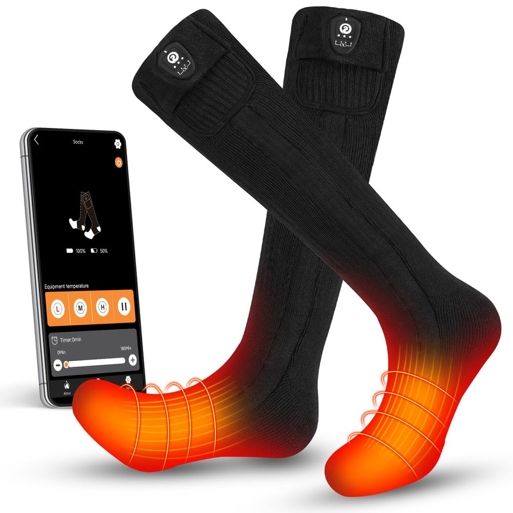 SNOW DEER Heated Socks for Men Women, App Control Rechargeable Electric Heating Warm Sock for Skiing Snowboarding Outdoors (Black, M)