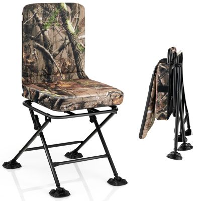 Goplus Hunting Chair, 360 Swivel Hunting Blind Chair w/All-Terrain Duck Feet,Padded Cushion,330LBS Capacity, Folding Silent Deer Hunting Chair, Portable Ground Blind Chair (Camouflage)