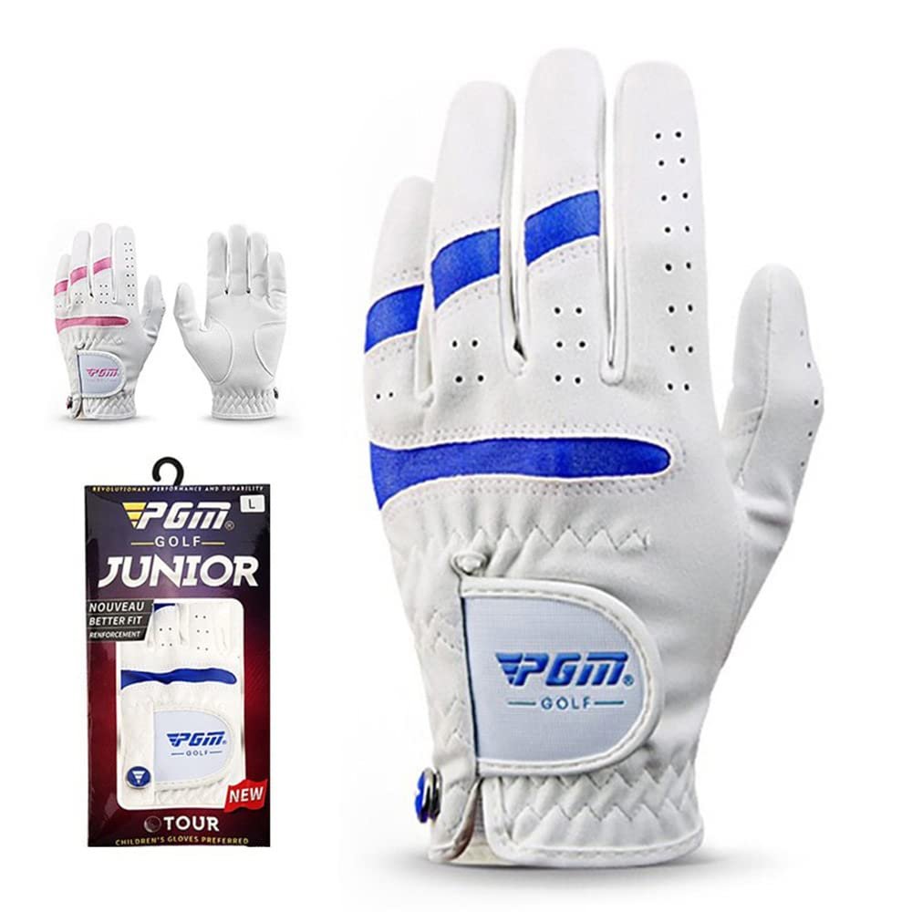 GRASKY 1 Pair Junior Golf Gloves - Breathable Anti-Slip Sports Gloves for Kids Boys and Girls (17#,blue)