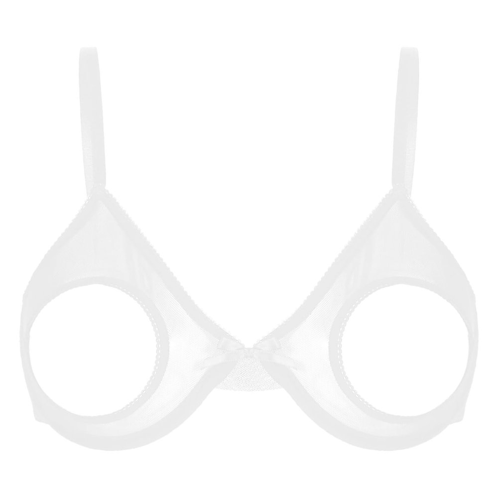 YONGHS Women's Stretch Lace Open Nipple Bra Underwear Wire-Free Unlined Push-up Bralette Bra Tops 6# White A X-Large