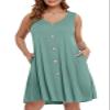 BELAROI Plus Size Summer Dresses Sundress for Curvy Women Beach Swimsuit Coverup Casual Swing V Neck Button Sleeveless Tshirt Tank Dress with Pockets (3X,Grayish Green) view 1