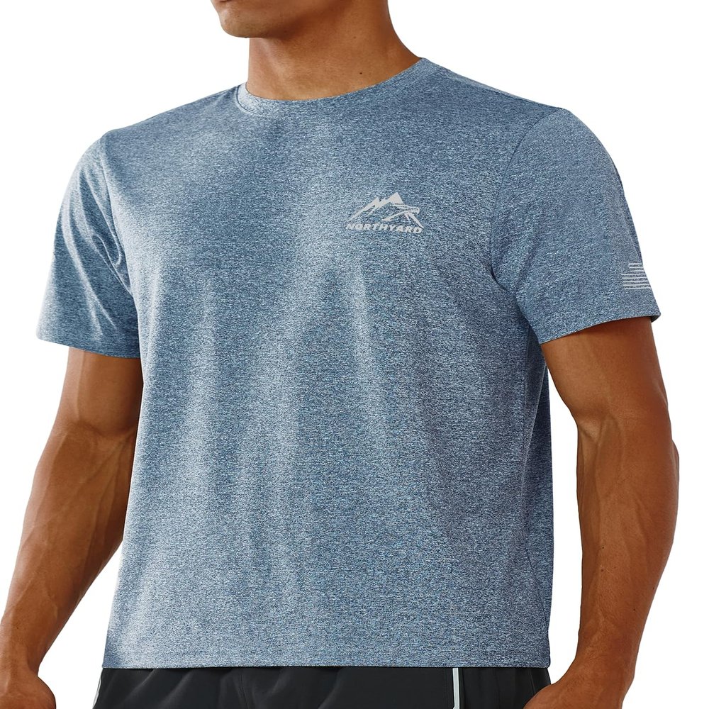 NORTHYARD Men's UPF 50+ Sun Protection Shirts Swim SPF UV Quick Dry Short Sleeve T-Shirts for Athletic Fishing Rash Guard Blue Heather M