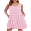 BELAROI Plus Size Summer Dresses Sundress for Curvy Women Beach Swimsuit Coverup Casual Swing V Neck Button Sleeveless Tshirt Tank Dress with Pockets (5X, Pink) view 1
