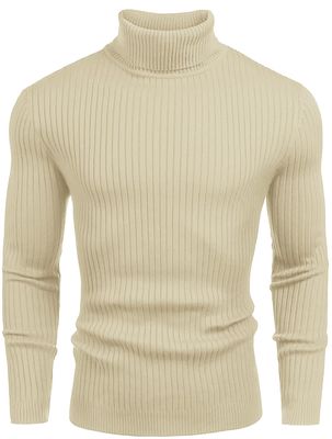 Amussiar Men's Slim Fit Turtleneck Pullover Sweater Turtleneck Knitwear Long Sleeve Knitwear(Beige XX-Large)
