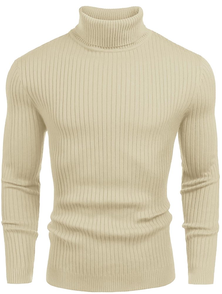 Amussiar Men's Slim Fit Turtleneck Pullover Sweater Turtleneck Knitwear Long Sleeve Knitwear(Beige XX-Large)