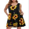 BELAROI Plus Size Summer Dresses Sundress for Curvy Women Beach Swimsuit Coverup Casual V Neck Button Sleeveless Tshirt Vacation Tank Dress with Pockets(1X,Flower35) view 1