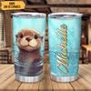 Hyturtle Personalized Gifts For Otter Lover - Otter Print Stuff Customized Name Stainless Steel Tumbler 20oz With Lid - Idea Sea Animal Lover Gifts For Women Girl Kids On Birthday Christmas view 2
