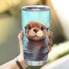 Hyturtle Personalized Gifts For Otter Lover - Otter Print Stuff Customized Name Stainless Steel Tumbler 20oz With Lid - Idea Sea Animal Lover Gifts For Women Girl Kids On Birthday Christmas view 3