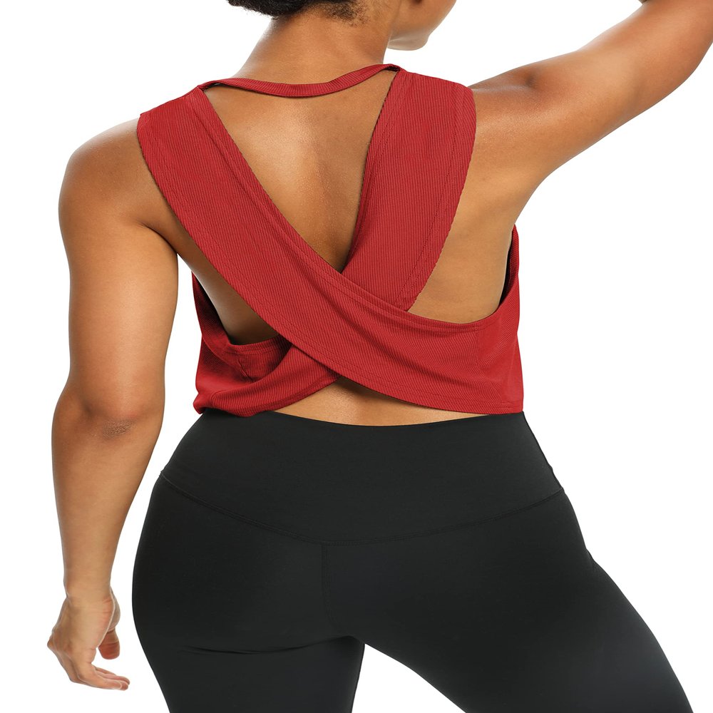 Bestisun Backless Workout Dance Tops Open Back Running Yoga Sports Clothes Active Tanks Red XL