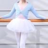 TiaoBug Kids Girls Long Sleeve Warm-up Cotton Twist Knot Front Dance Cardigan Gymnastic Ballet Dance Wrap Tops Light Blue 9-10 Years view 2
