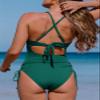 Aleumdr Women's Ribbed One Piece Swimsuit Tummy Control Bathing Suit Cheeky V Neck High Cut Cross Back Swimwear Vintage Green Large view 3