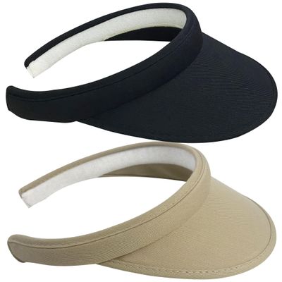 2 Pack Sun Visor Hats Women Men Clip On Wide Brim Visors Hat Outdoor Sports Golf Beach Travel Tennis Caps (Black+Khaki)