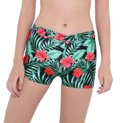 Hedmy Little Girl Shorts for Dance Gymnastic Sport Volleyball Shorts Kid Biker Shorts Running Training Shorts Hibiscus 9-10 Years
