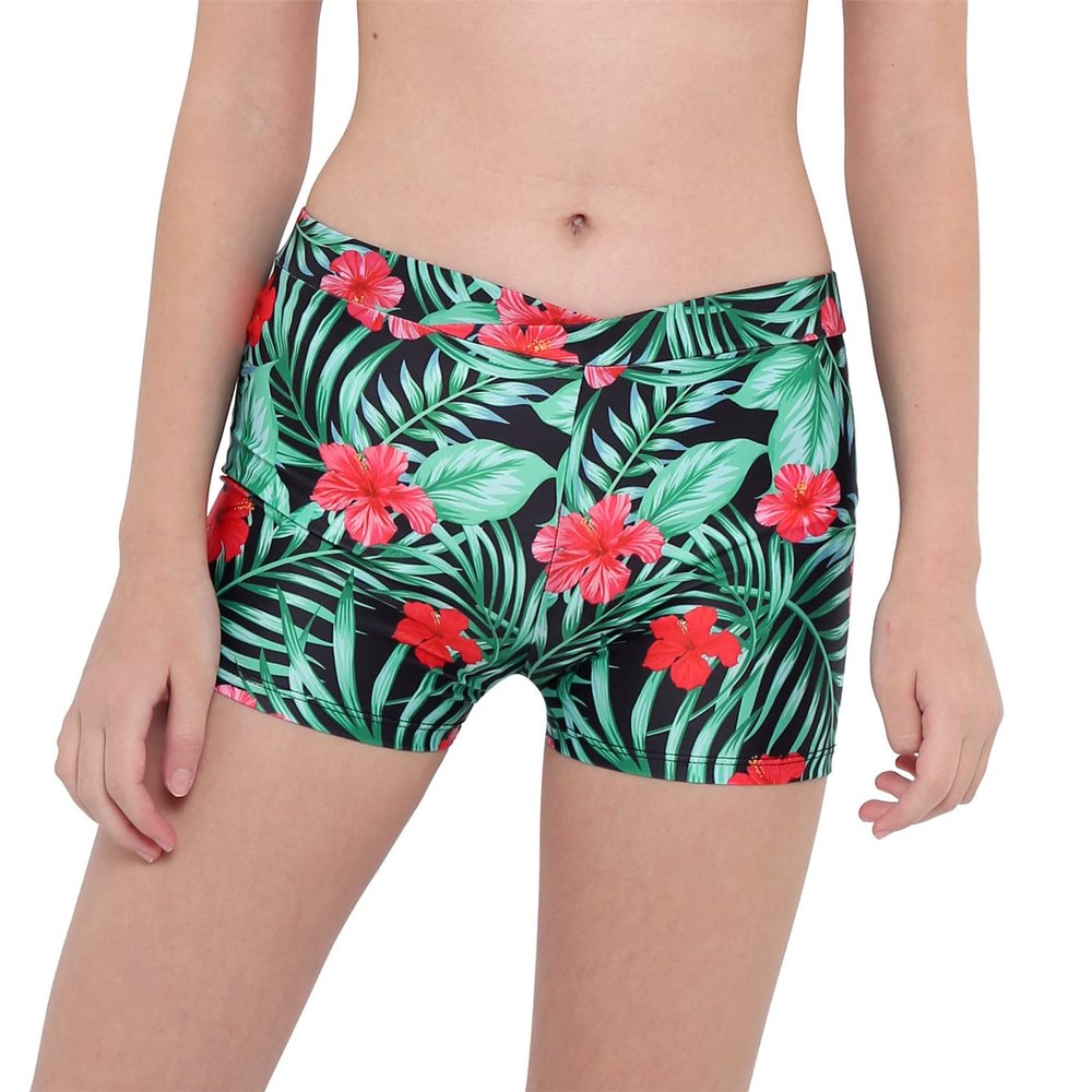 Hedmy Little Girl Shorts for Dance Gymnastic Sport Volleyball Shorts Kid Biker Shorts Running Training Shorts Hibiscus 9-10 Years
