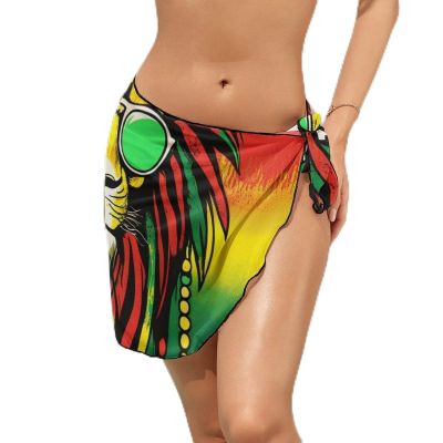 Meaudiwes Women's Sexy Cover Up, Beach Sarong Wrap Skirt Sheer Bikini Swimsuit Cover Ups For Swimwear Compatible with Jamaican Rasta Flag Rastafarian Reggae Lion