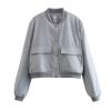 Women Casual Crop Bomber Jacket Oversized Varsity Button Down Baseball Coat Casual Outwear Vintage Streetwear view 4