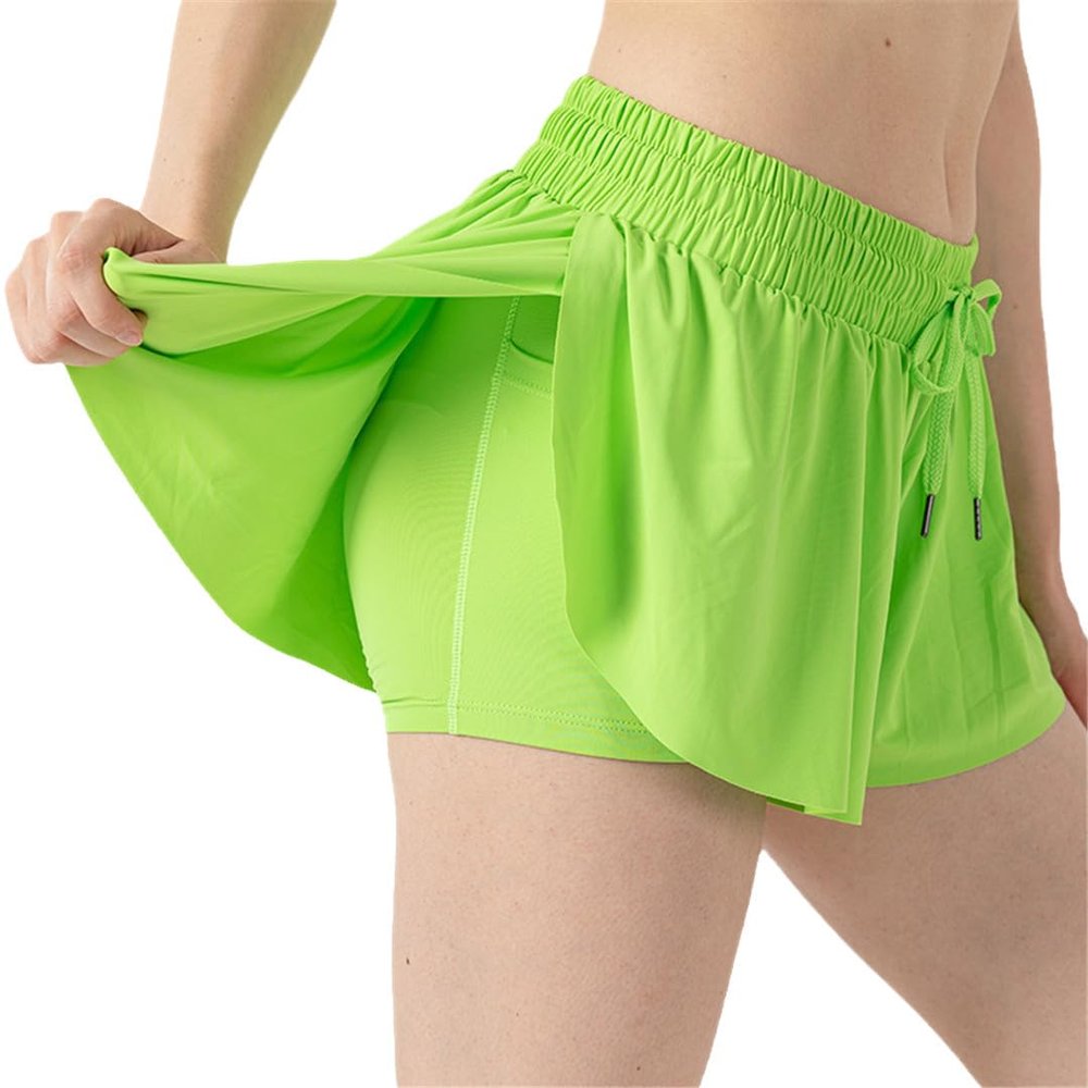 Women Pleated Tennis Skirt with Pockets Badminton Yoga Sports Shorts Athletic Skirts Cycling Gym Fitness Shorts QDK260-Grass EN8 XL
