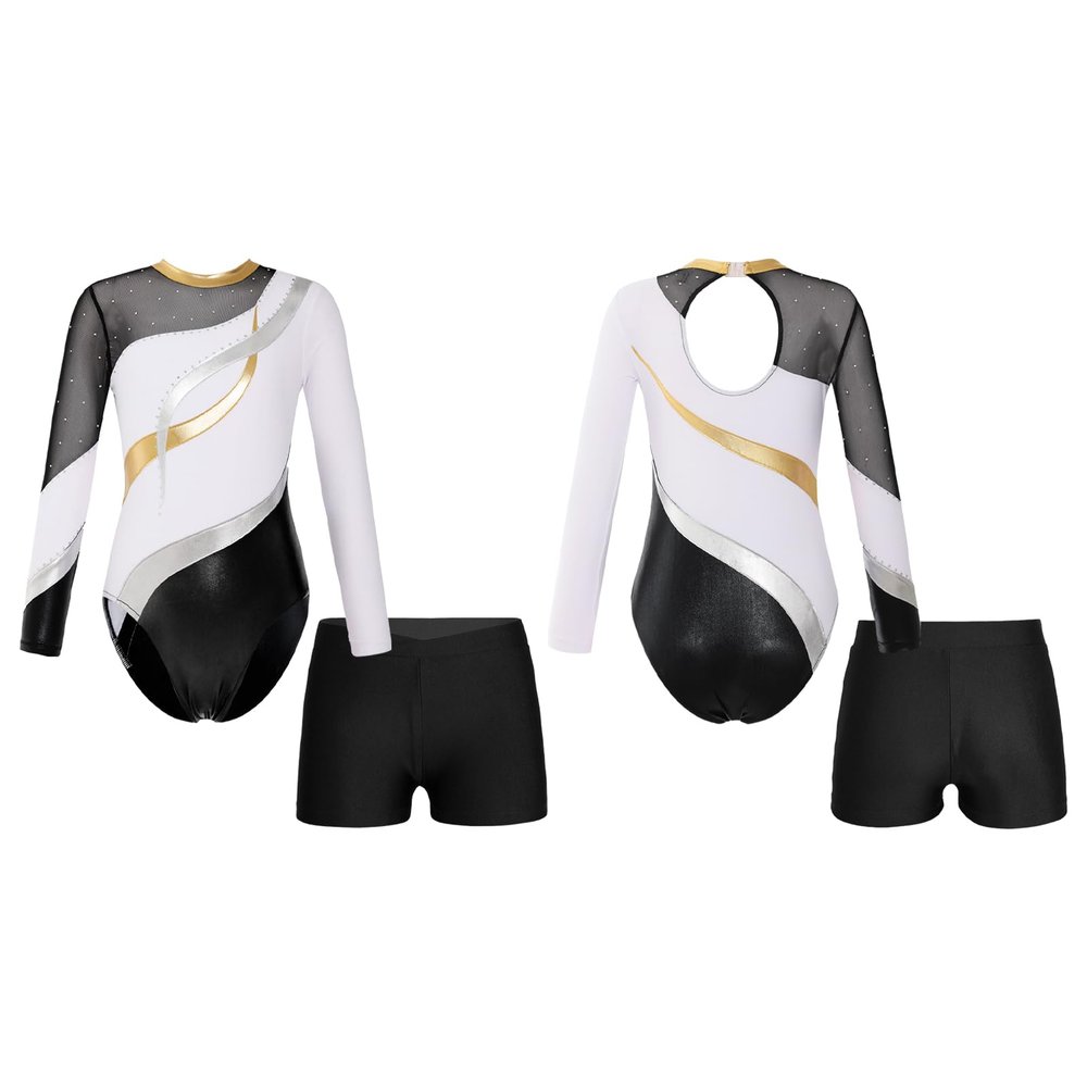 Loyan Gymnastics Leotards for Girls Tumbling Unitard with Shorts Dancewear Ballet Biketards Dance Bodysuit White 10 Years