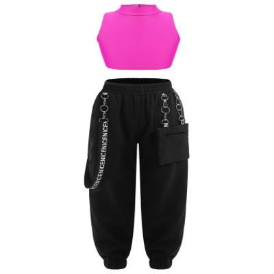 Kaerm Kids Girls Criss Cross Back Tank Top and Pants Set Athletic Jazz Street Tracksuits Hot Pink 6 Years