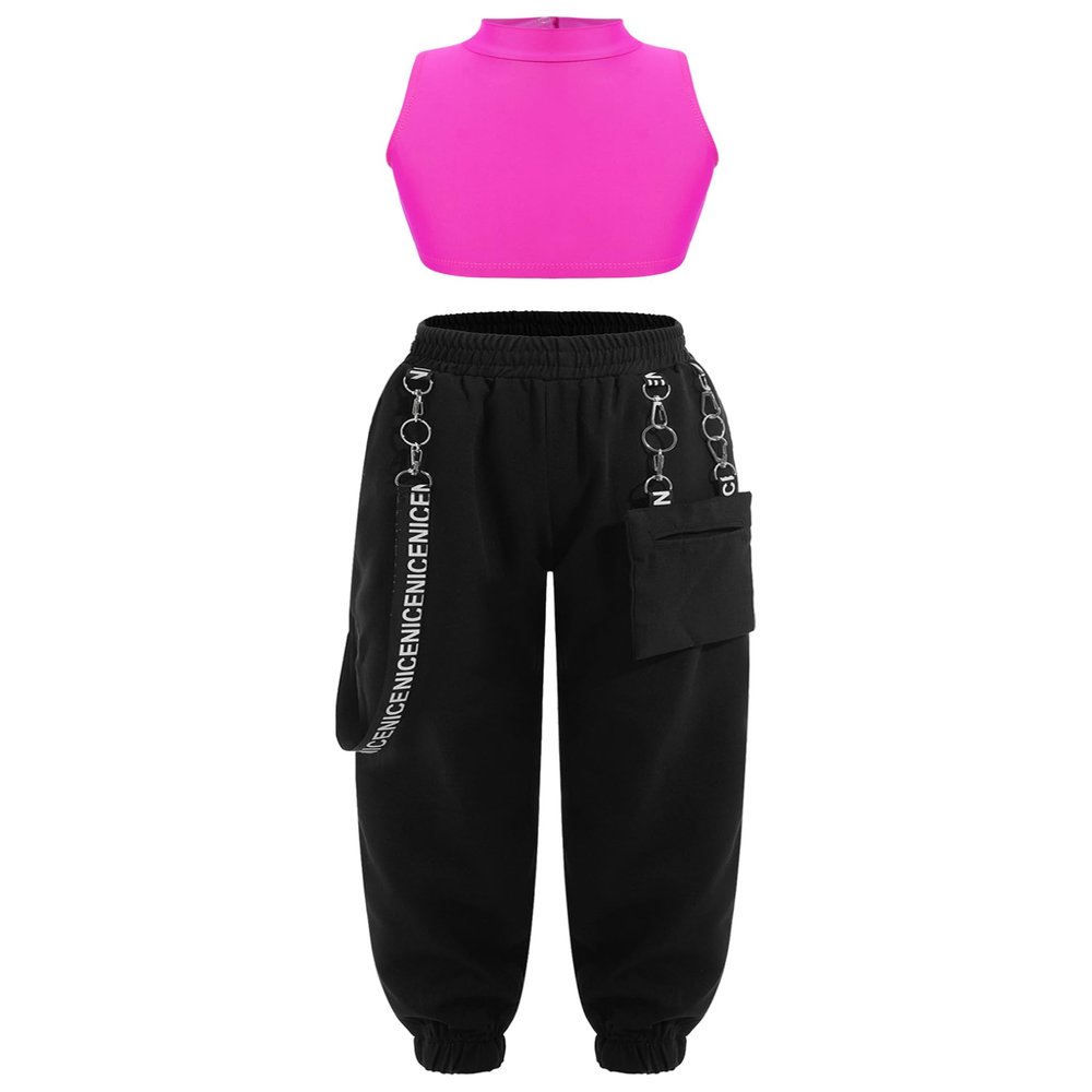 Kaerm Kids Girls Criss Cross Back Tank Top and Pants Set Athletic Jazz Street Tracksuits Hot Pink 6 Years
