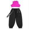 Kaerm Kids Girls Criss Cross Back Tank Top and Pants Set Athletic Jazz Street Tracksuits Hot Pink 6 Years view 3