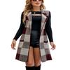 chouyatou Women's Open Front Plaid Sweater Vest Notched Lapel Sleeveless Jacquard Knit Vest Jacket (Large, Wine Red) view 1