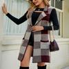 chouyatou Women's Open Front Plaid Sweater Vest Notched Lapel Sleeveless Jacquard Knit Vest Jacket (Large, Wine Red) view 2