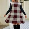 chouyatou Women's Open Front Plaid Sweater Vest Notched Lapel Sleeveless Jacquard Knit Vest Jacket (Large, Wine Red) view 3