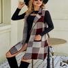 chouyatou Women's Open Front Plaid Sweater Vest Notched Lapel Sleeveless Jacquard Knit Vest Jacket (Large, Wine Red) view 4