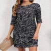 ACEMT Allover Print Tee Dress (Color : Black and White, Size : Medium) view 2