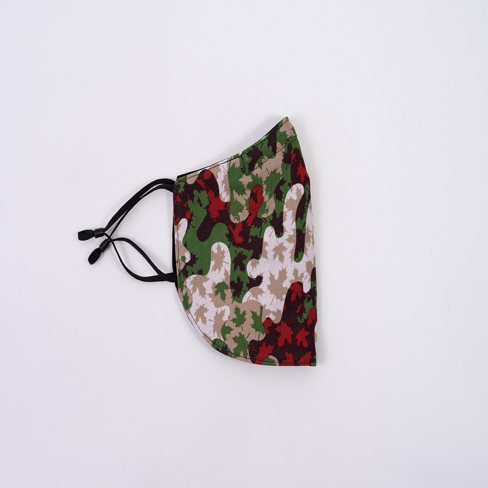 Beard Face Mask for Men with Beard, Bearded Men Mask, Canadian Camo Pattern, Cotton, Green, 4 Inches