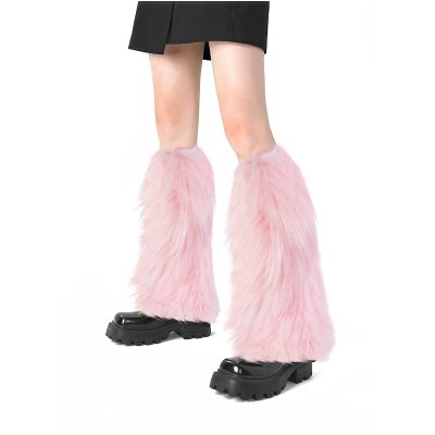 XEPST Faux Fur Fuzzy Leg Warmers Furry Boot Covers for Women, Warm Fuzzy Boot Cuff Boot Sleeves Leg Warmers for Party Costumes - Pink