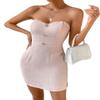 ACEMT Women's Button Detail Tube Dress (Color : Pink, Size : Medium) view 1
